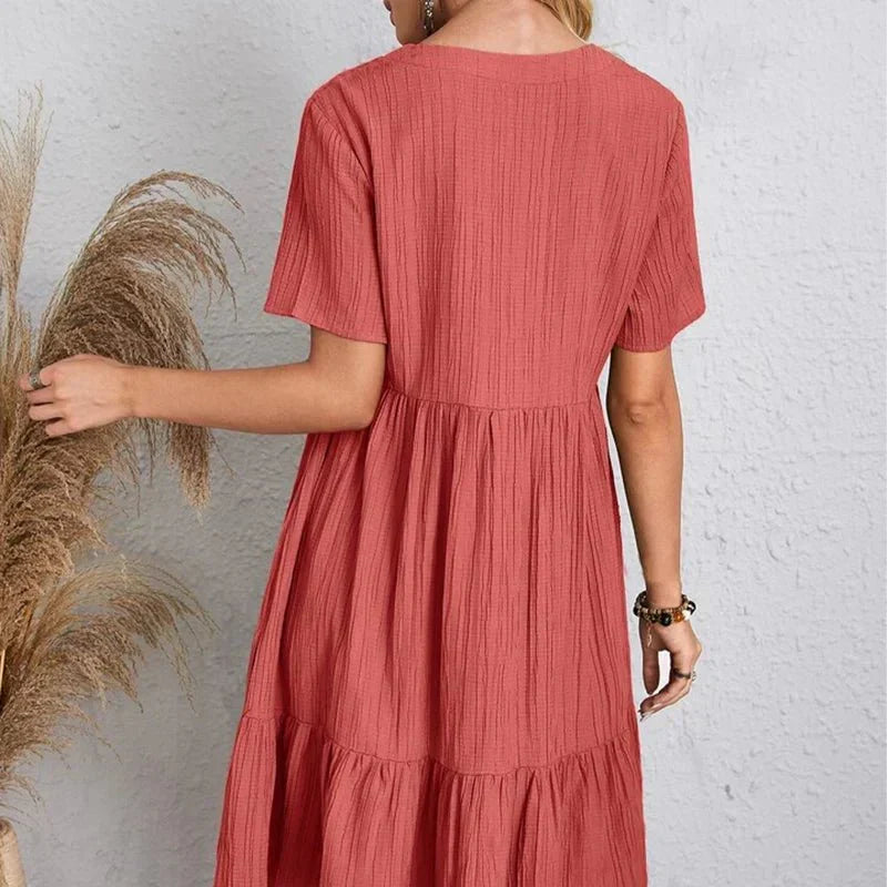 Women's V-Neck Midi Dress with Shaping Panel