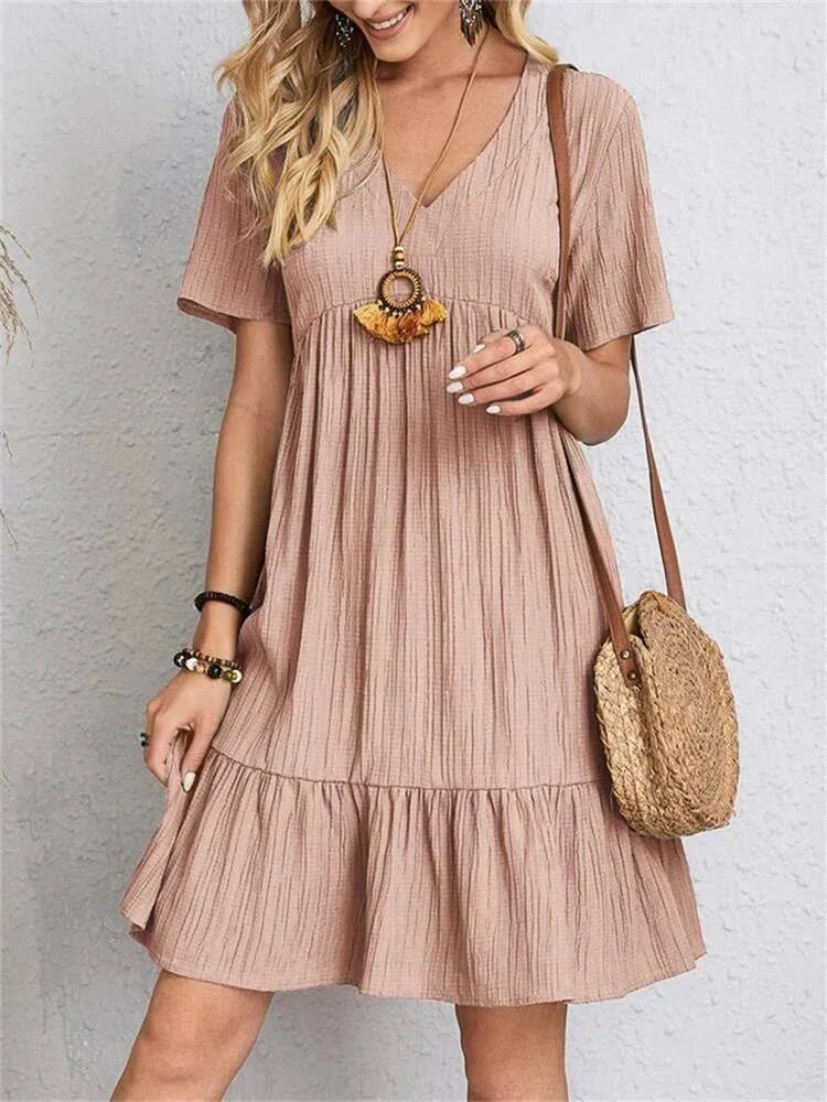 Women's V-Neck Midi Dress with Shaping Panel