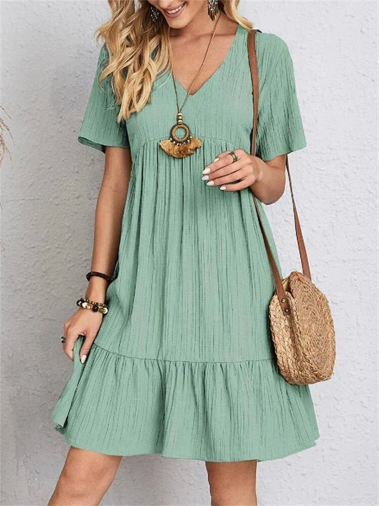 Women's V-Neck Midi Dress with Shaping Panel