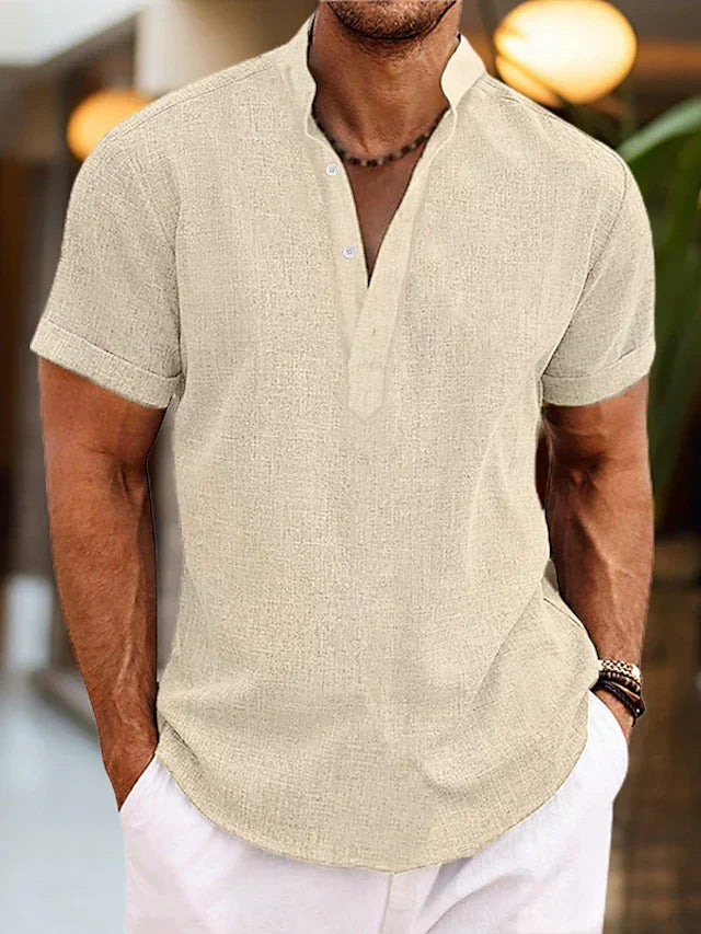 Men's Henley Shirt with Ribbed Neckline