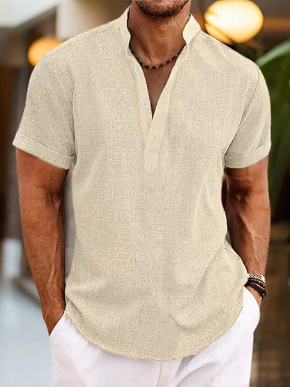 Men's Henley Shirt with Ribbed Neckline