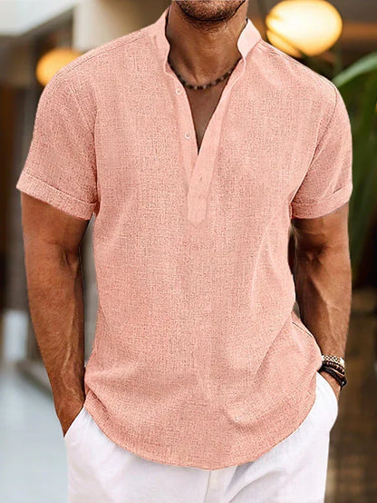 Men's Henley Shirt with Ribbed Neckline