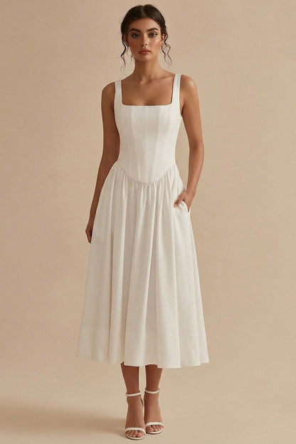Women's A-Line Midi Dress with Structured Bodice