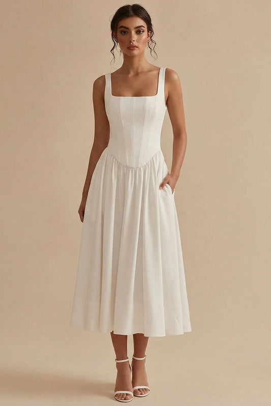 Women's A-Line Midi Dress with Structured Bodice