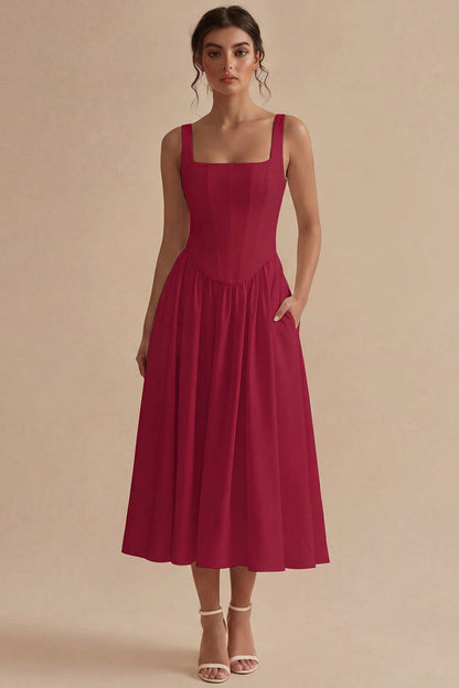 Women's A-Line Midi Dress with Structured Bodice