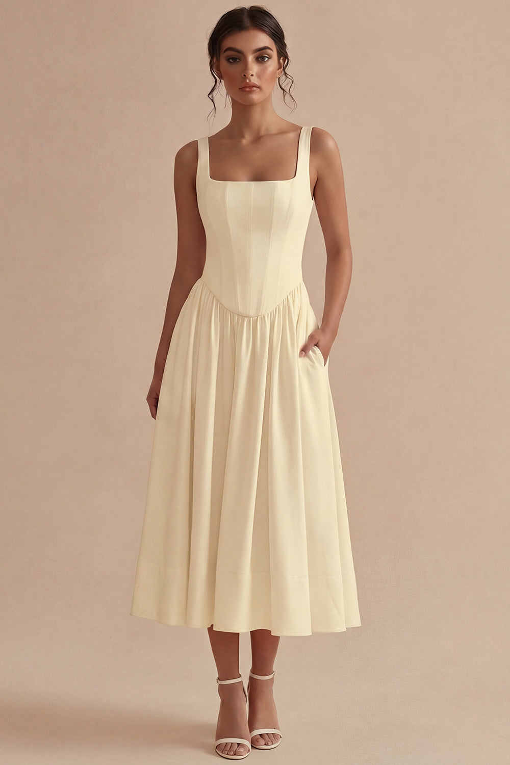 Women's A-Line Midi Dress with Structured Bodice