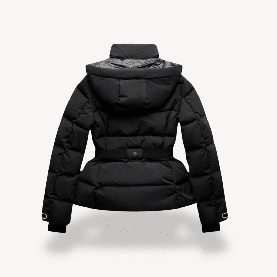 Women's Padded Jacket with Belted Waist and Hood