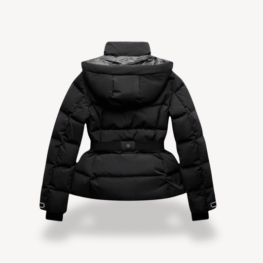Women's Padded Jacket with Belted Waist and Hood