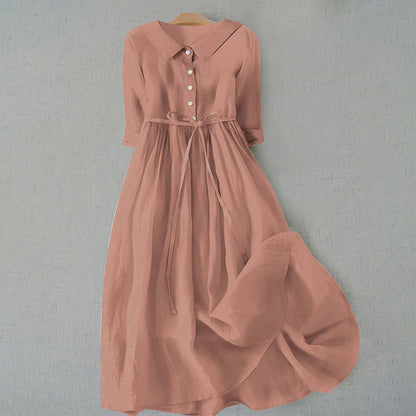 Women's Belted Shirt Dress with Button Front