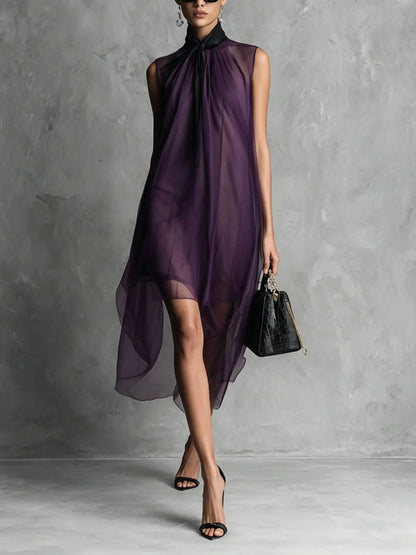Women's Chiffon Midi Dress with Bow Neck