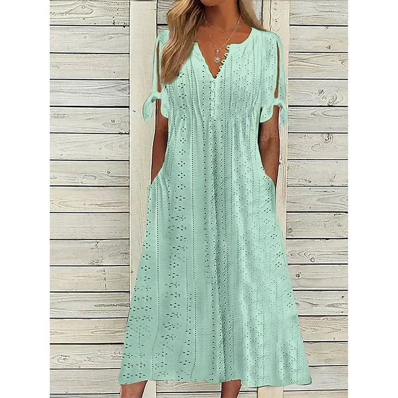 Women's Cotton Midi Dress with Relaxed Fit