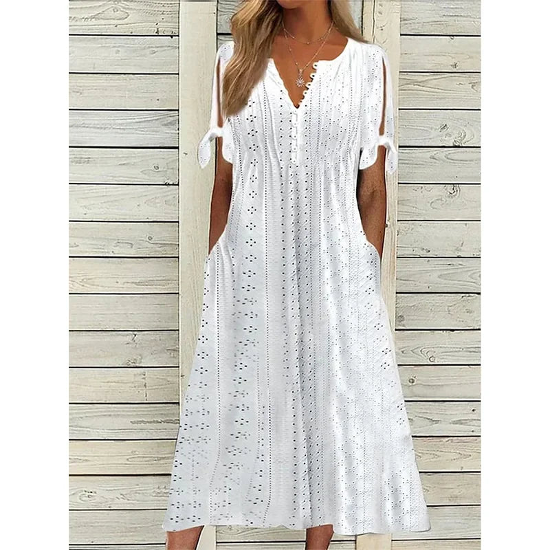 Women's Cotton Midi Dress with Relaxed Fit