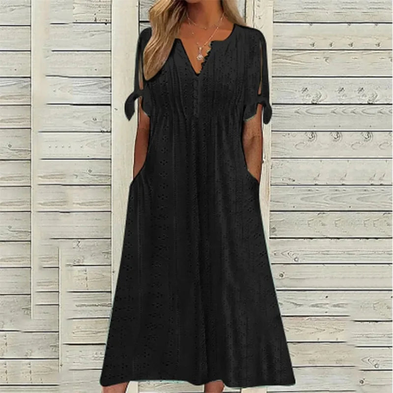Women's Cotton Midi Dress with Relaxed Fit