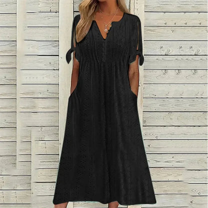 Women's Cotton Midi Dress with Relaxed Fit