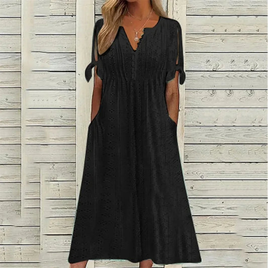 Women's Cotton Midi Dress with Relaxed Fit