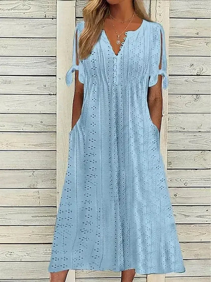 Women's Cotton Midi Dress with Relaxed Fit