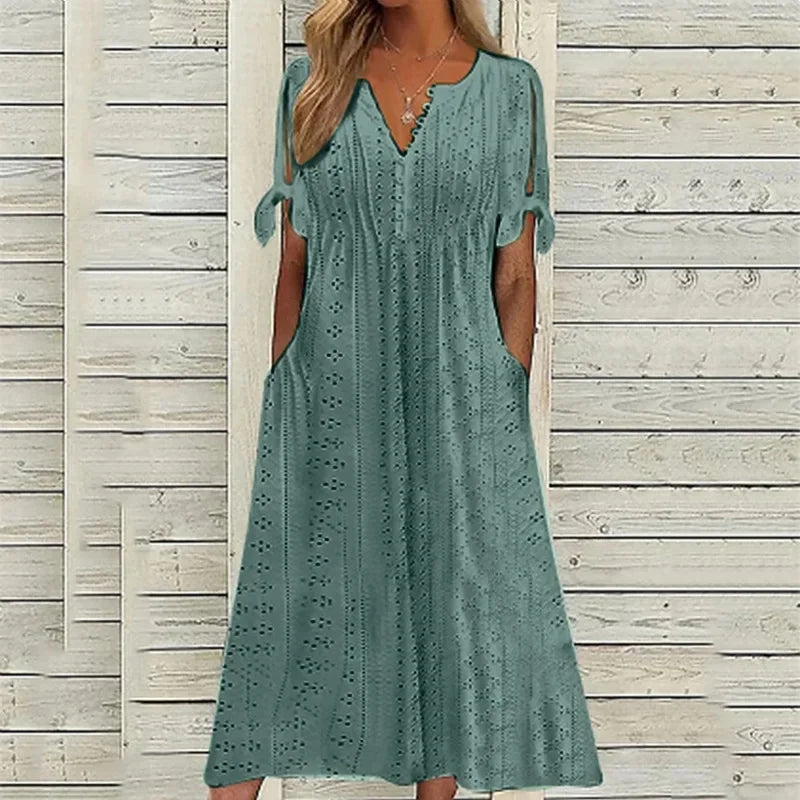 Women's Cotton Midi Dress with Relaxed Fit
