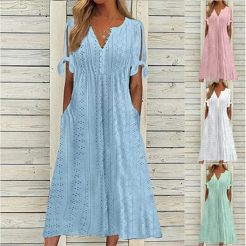 Women's Cotton Midi Dress with Relaxed Fit