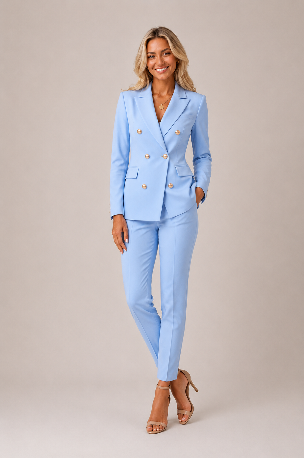 Women's Two-Piece Set with Double-Breasted Blazer