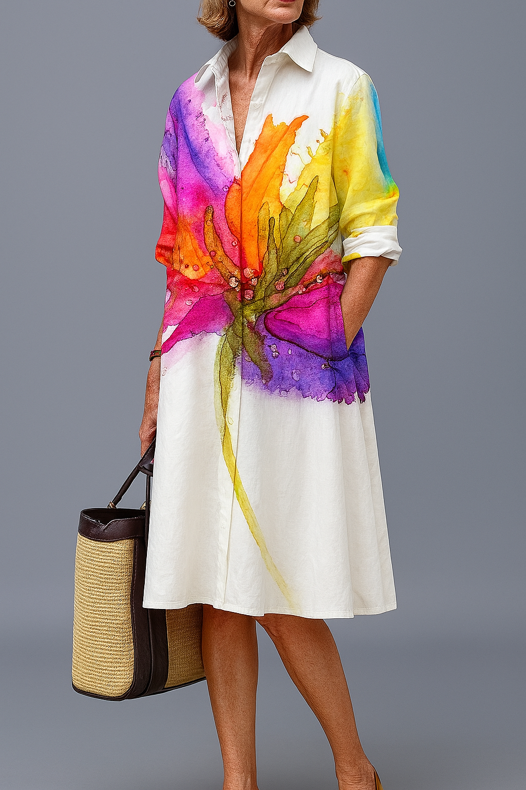 Women's Draped Midi Dress with Gathered Waist