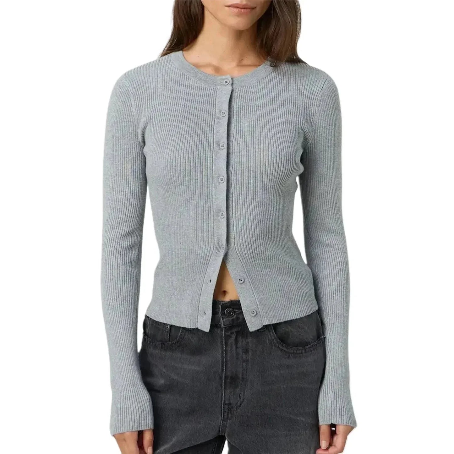 Women's Fitted Cardigan with Long Ribbed Sleeves - photo 2