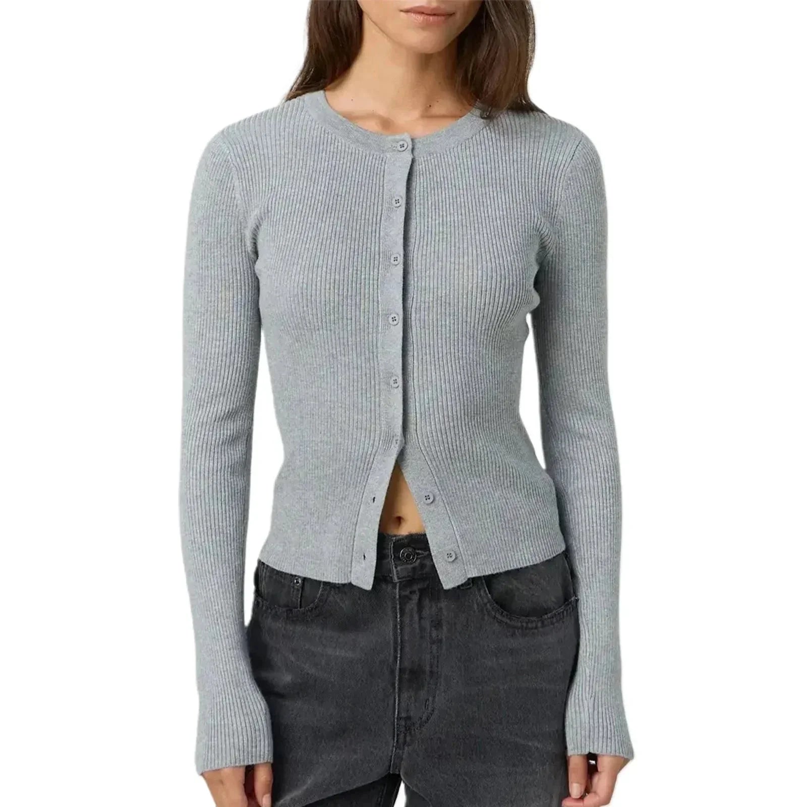 Women's Fitted Cardigan with Long Ribbed Sleeves - photo 2
