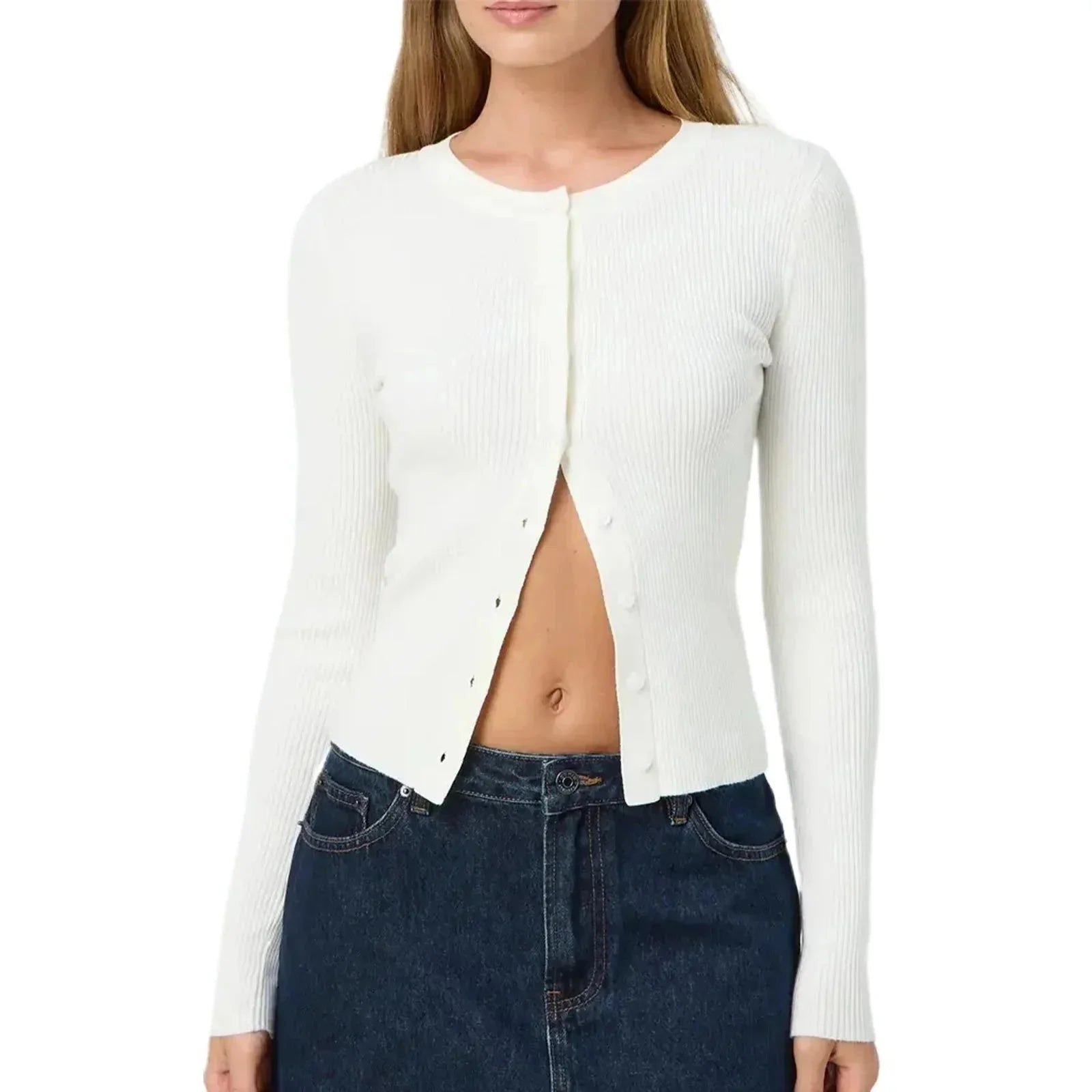 Women's Fitted Cardigan with Long Ribbed Sleeves - photo 4