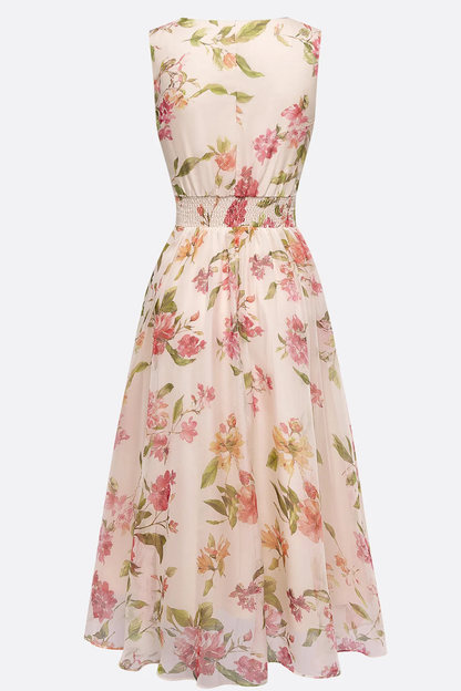 Women's Floral Chiffon Midi Dress with Ruched V-Neck - photo 5