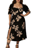 Women’s Floral Midi Dress with Puff Sleeves