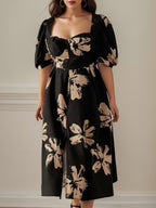Women’s Floral Midi Dress with Puff Sleeves