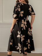 Women’s Floral Midi Dress with Puff Sleeves