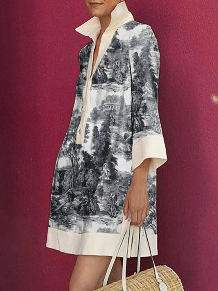 Women's Floral Tunic Dress with Round Neck - photo 4