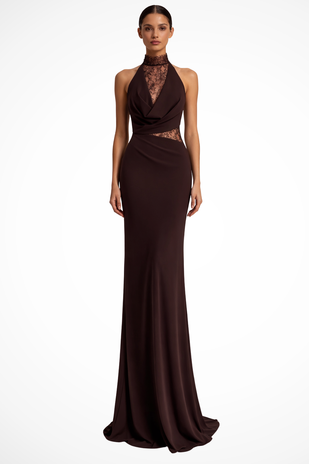 Women's Halter Neck Maxi Dress with Lace Panels - photo 1