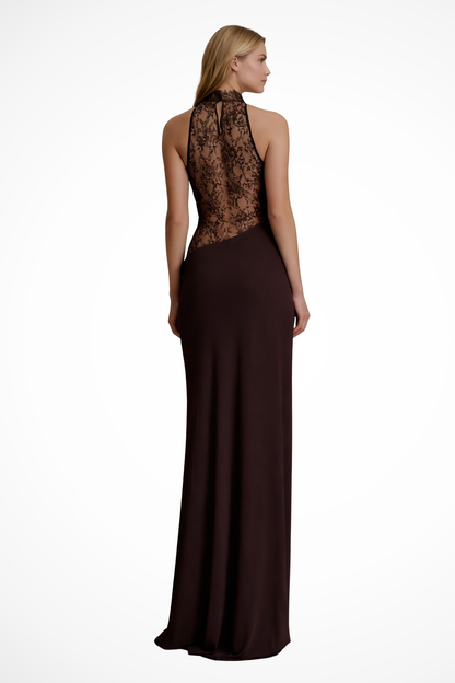 Women's Halter Neck Maxi Dress with Lace Panels - photo 4