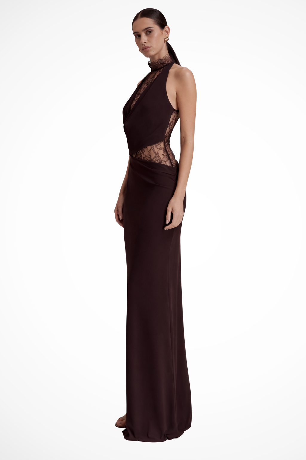 Women's Halter Neck Maxi Dress with Lace Panels - photo 5