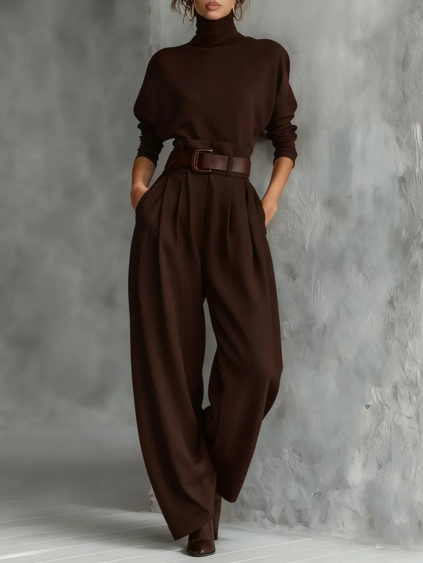 Women's High-Neck Wide-Leg Jumpsuit Set - photo 4