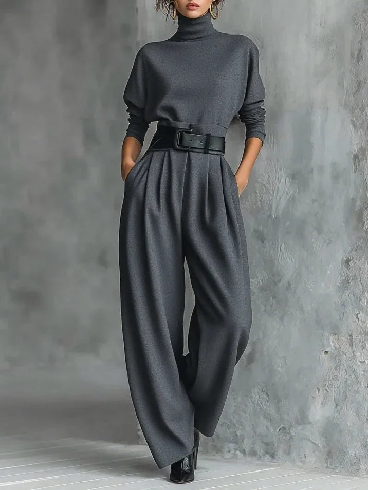 Women's High-Neck Wide-Leg Jumpsuit Set - photo 6