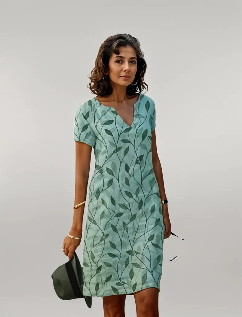 Women's Leaf Print Shift Mini Dress - photo 1