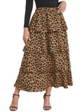 Women’s Leopard Print Tiered Midi Skirt