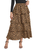 Women’s Leopard Print Tiered Midi Skirt
