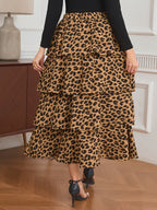 Women’s Leopard Print Tiered Midi Skirt
