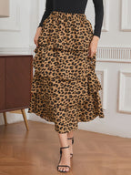 Women’s Leopard Print Tiered Midi Skirt