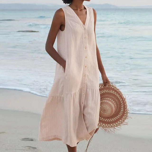 Women's Linen Blend Sleeveless Midi Dress - photo 1
