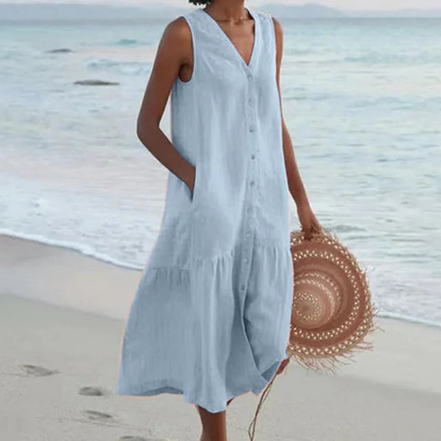 Women's Linen Blend Sleeveless Midi Dress - photo 2