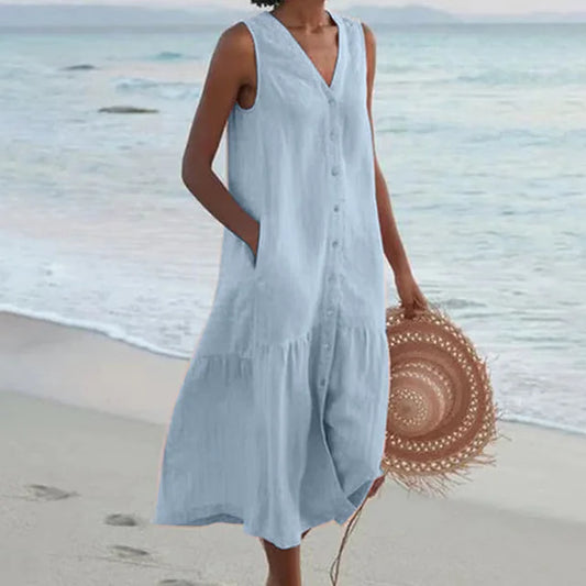 Women's Linen Blend Sleeveless Midi Dress - photo 2