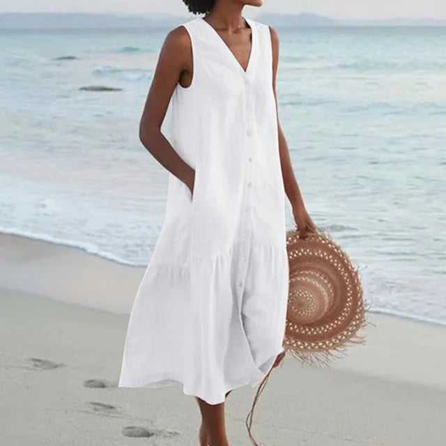 Women's Linen Blend Sleeveless Midi Dress - photo 3