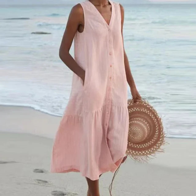 Women's Linen Blend Sleeveless Midi Dress - photo 4