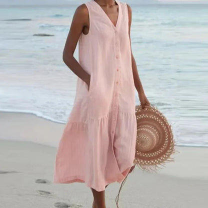 Women's Linen Blend Sleeveless Midi Dress - photo 4
