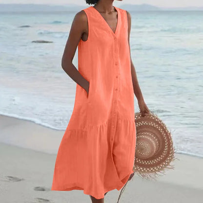 Women's Linen Blend Sleeveless Midi Dress - photo 5