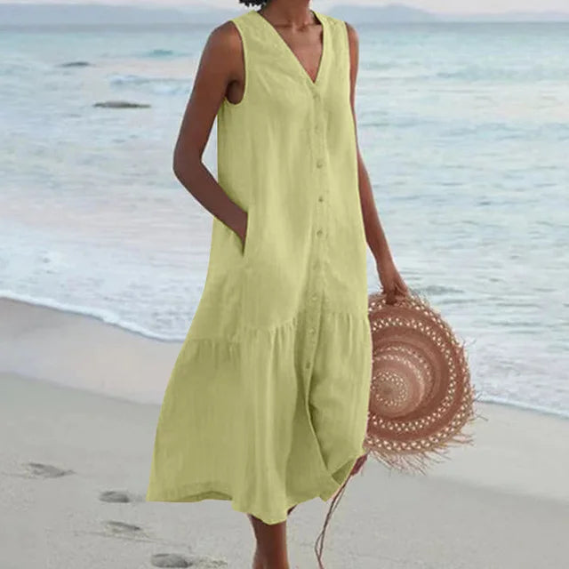 Women's Linen Blend Sleeveless Midi Dress - photo 6